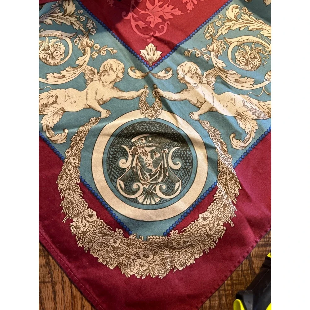 Beauville French Cherub Medallion Tablecloth Cotton Linen Burgundy Elegant 92x64